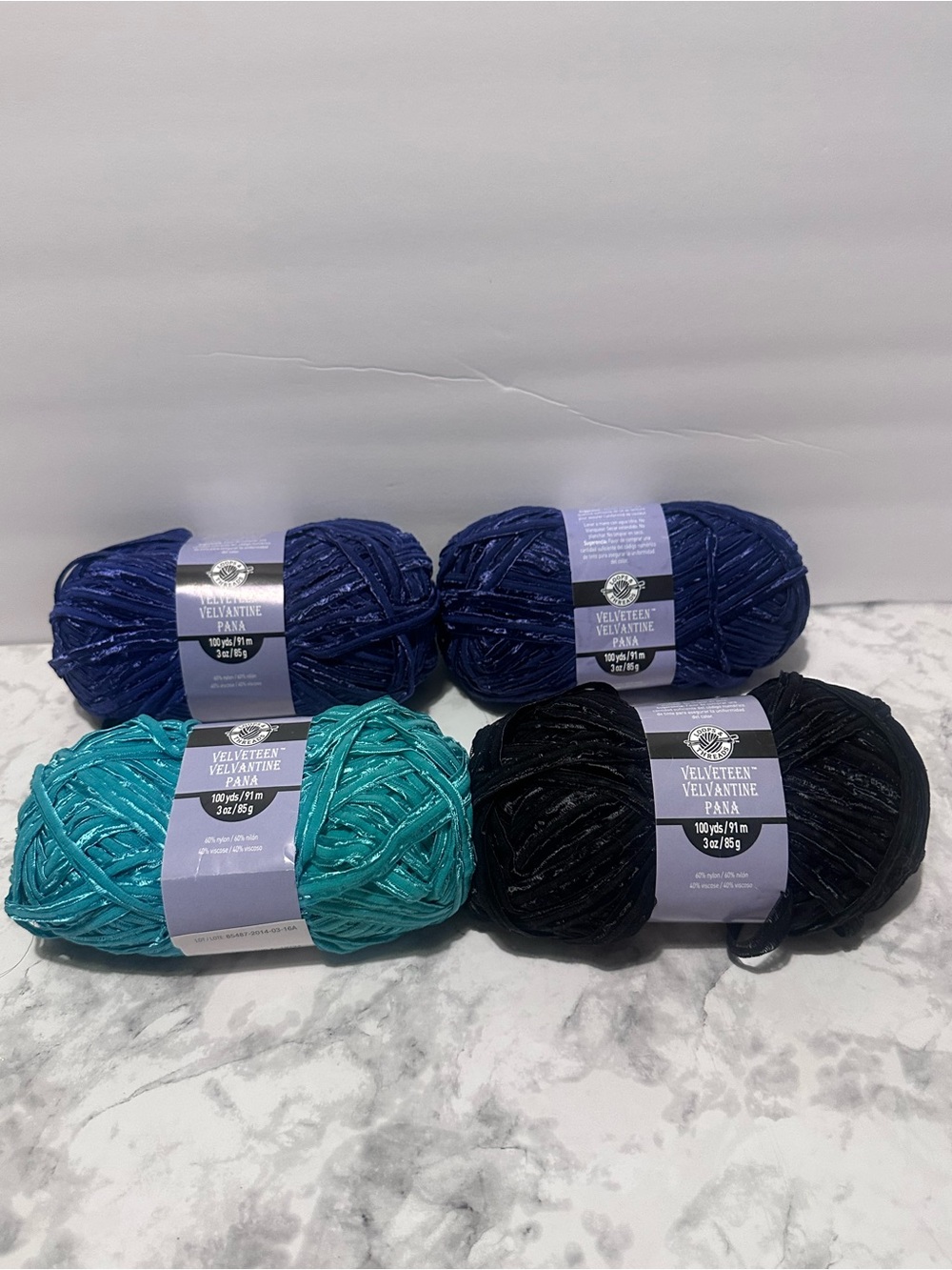 Loops & Threads Velveteen Yarn Lot Royal Blue Turquoise Black 3 oz 100 Yds
